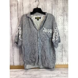 Torque Menswear Blue/White Streetwear Striped Animal Print Pocket Casual Top M